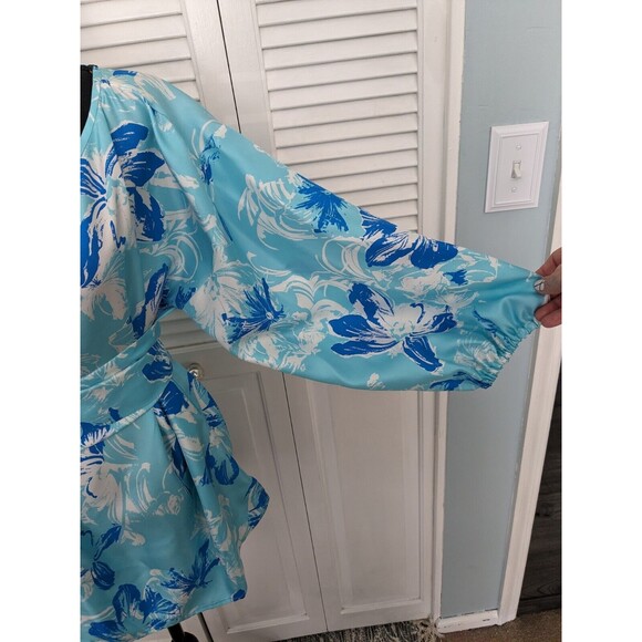 Carlisle Collection Top Women sz 12 100% Silk Blue Boho Long Sleeve Blouse Sash - Picture 12 of 16